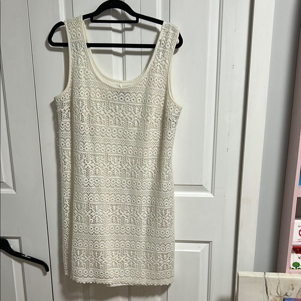 Cream Sheath Mini Dress with Scoop Neck